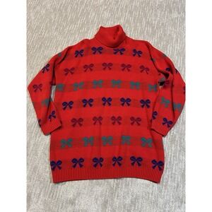 Vintage Take Nine Maternity Turtleneck Sweater Size Medium Red With Bows